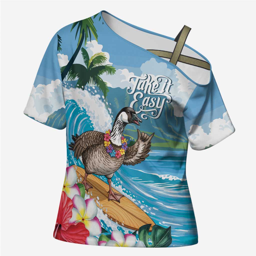 Aloha Hawaii Shaka Nene Goose Cross Shoulder Shirt Surfing Take It Easy LT14 Female Blue - Polynesian Pride
