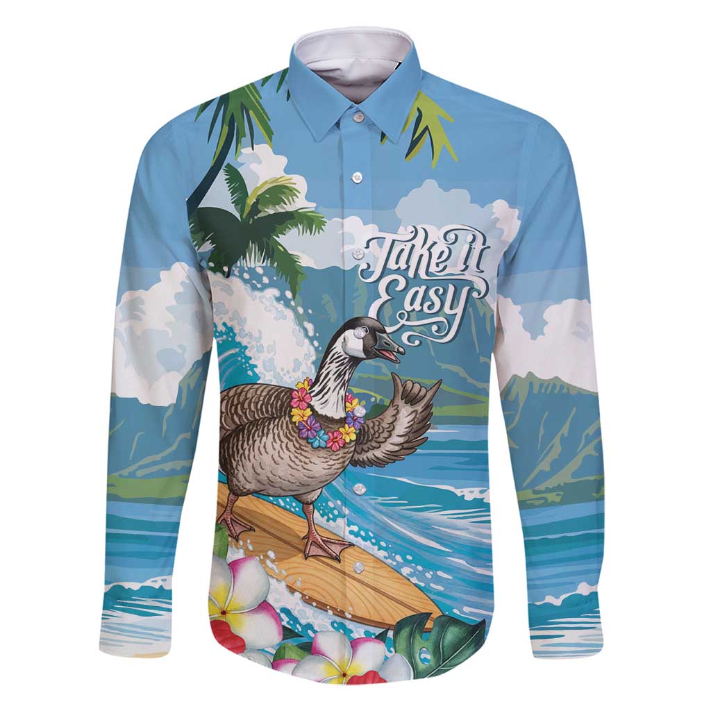 Aloha Hawaii Shaka Nene Goose Family Matching Long Sleeve Bodycon Dress and Hawaiian Shirt Surfing Take It Easy - Polynesian Pride