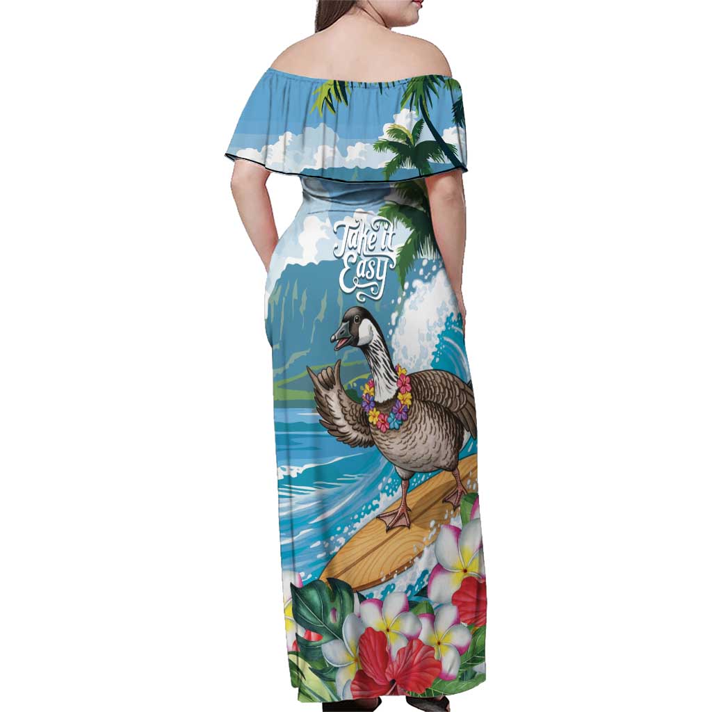 Aloha Hawaii Shaka Nene Goose Family Matching Off Shoulder Maxi Dress and Hawaiian Shirt Surfing Take It Easy - Polynesian Pride