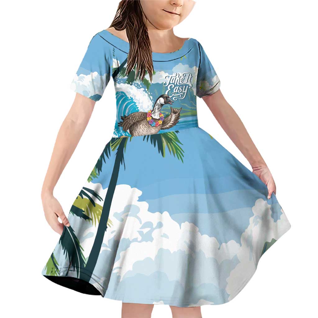 Aloha Hawaii Shaka Nene Goose Family Matching Off Shoulder Short Dress and Hawaiian Shirt Surfing Take It Easy - Polynesian Pride