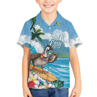 Aloha Hawaii Shaka Nene Goose Family Matching Puletasi and Hawaiian Shirt Surfing Take It Easy LT14 Son's Shirt Blue - Polynesian Pride