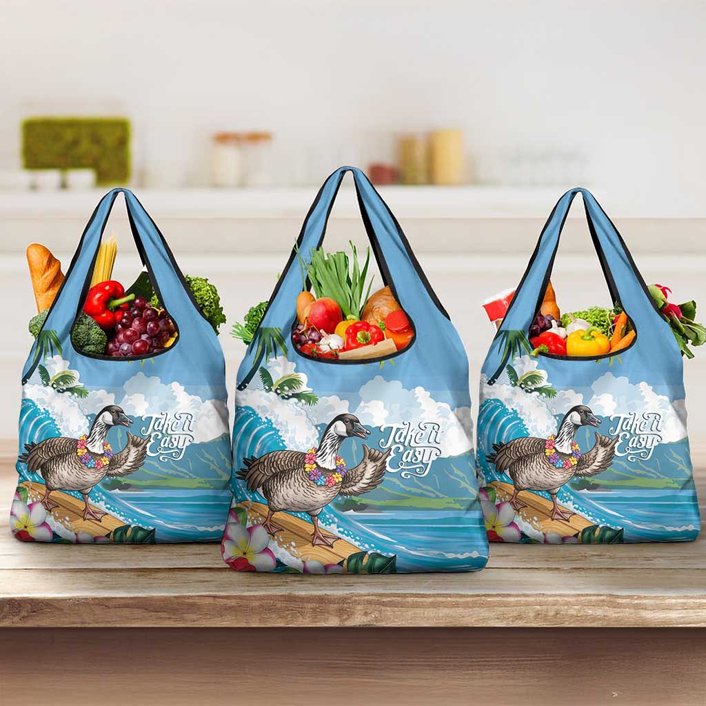Aloha Hawaii Shaka Nene Goose Grocery Bag Surfing Take It Easy LT14 3-pack One Size Blue - Polynesian Pride