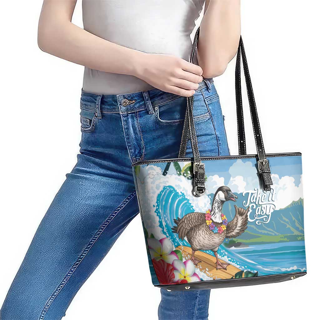Aloha Hawaii Shaka Nene Goose Leather Tote Bag Surfing Take It Easy - Polynesian Pride