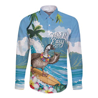 Aloha Hawaii Shaka Nene Goose Long Sleeve Button Shirt Surfing Take It Easy LT14 Unisex Blue - Polynesian Pride