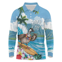 Aloha Hawaii Shaka Nene Goose Long Sleeve Polo Shirt Surfing Take It Easy LT14 Blue - Polynesian Pride