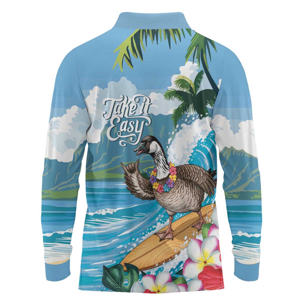 Aloha Hawaii Shaka Nene Goose Long Sleeve Polo Shirt Surfing Take It Easy LT14 - Polynesian Pride