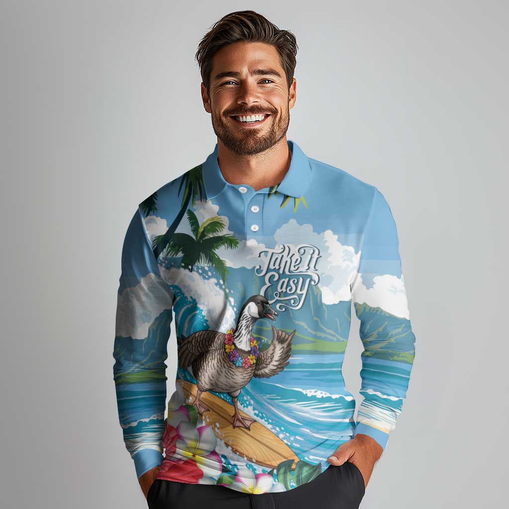 Aloha Hawaii Shaka Nene Goose Long Sleeve Polo Shirt Surfing Take It Easy LT14 - Polynesian Pride