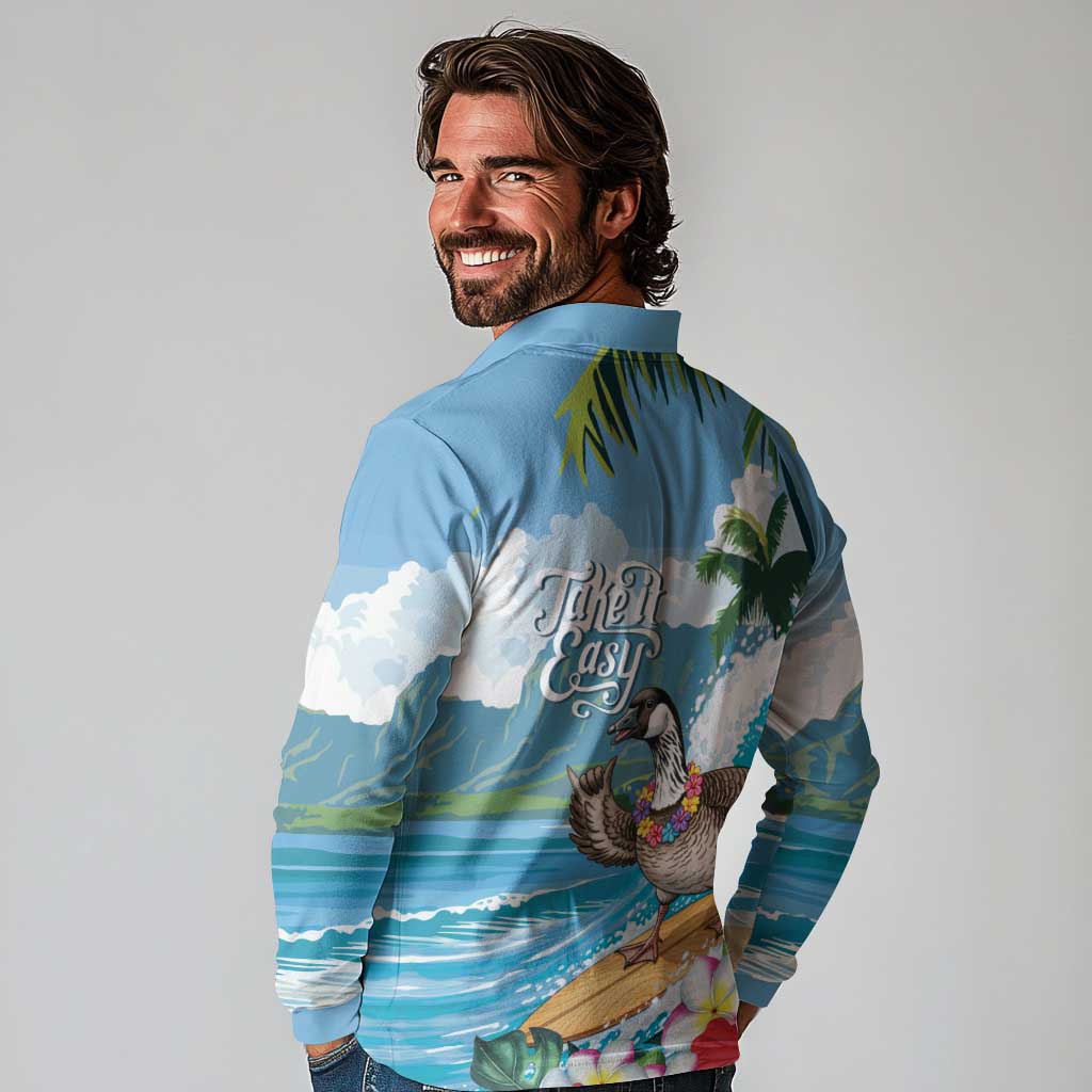 Aloha Hawaii Shaka Nene Goose Long Sleeve Polo Shirt Surfing Take It Easy LT14 - Polynesian Pride