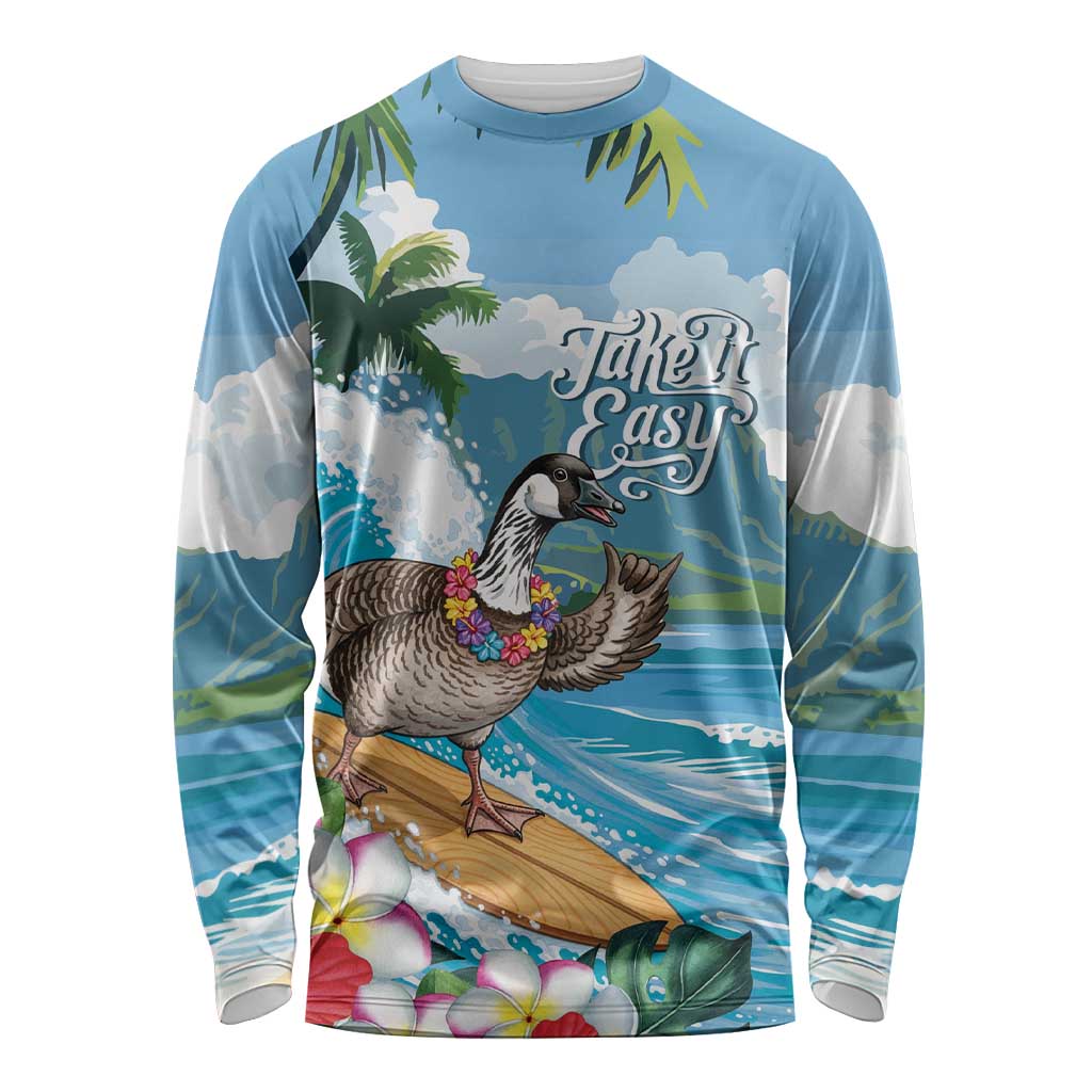 Aloha Hawaii Shaka Nene Goose Long Sleeve Shirt Surfing Take It Easy LT14 Unisex Blue - Polynesian Pride