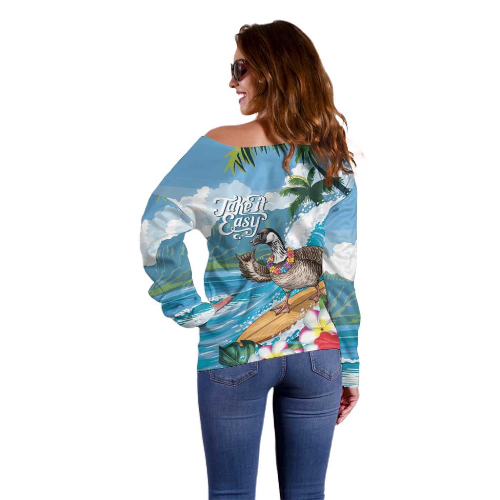 Aloha Hawaii Shaka Nene Goose Off Shoulder Sweater Surfing Take It Easy - Polynesian Pride