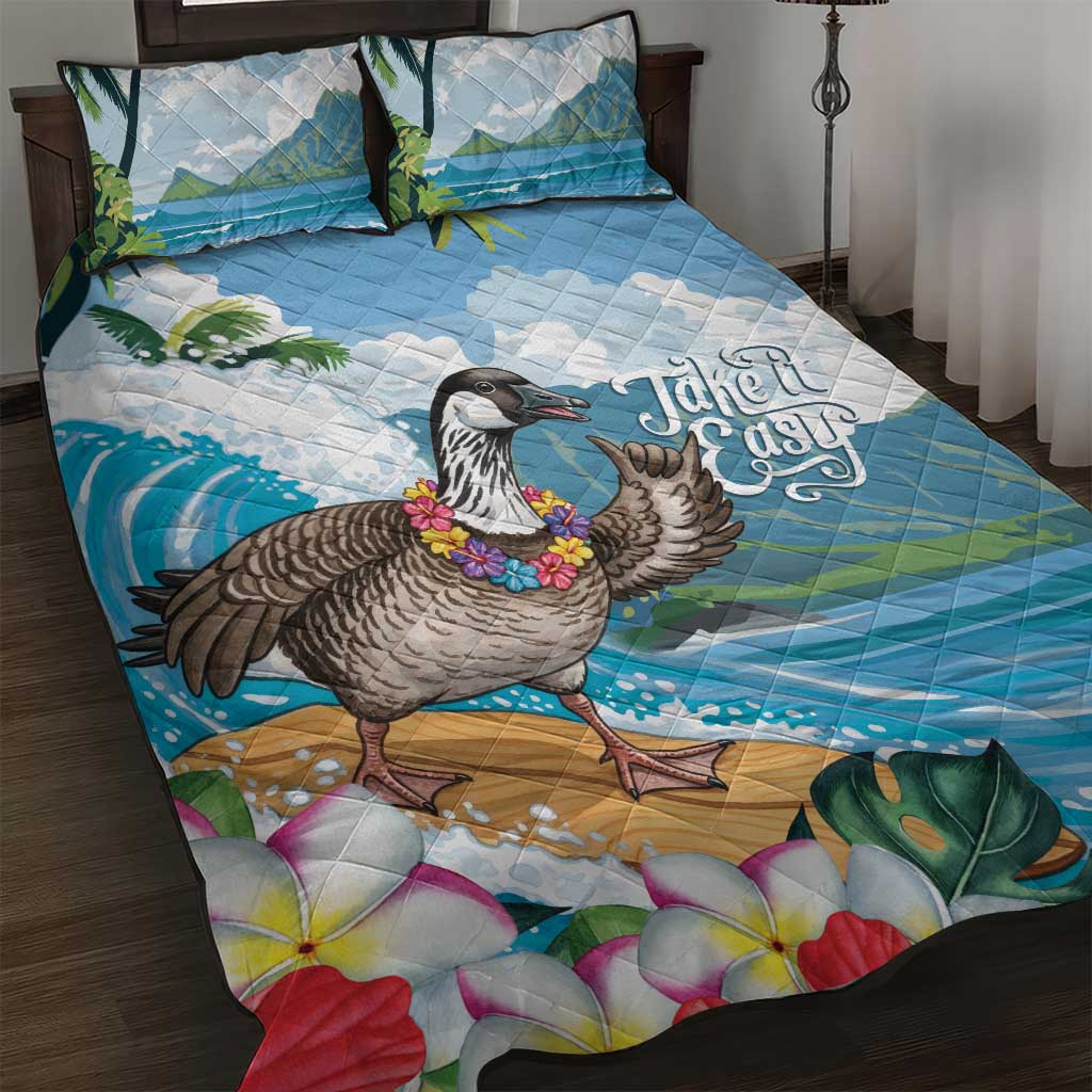 Aloha Hawaii Shaka Nene Goose Quilt Bed Set Surfing Take It Easy - Polynesian Pride