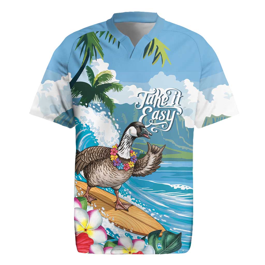 Aloha Hawaii Shaka Nene Goose Rugby Jersey Surfing Take It Easy LT14 Blue - Polynesian Pride