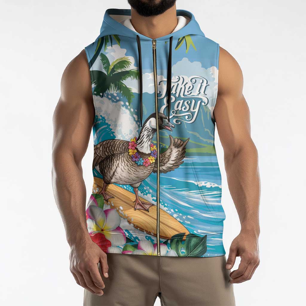 Aloha Hawaii Shaka Nene Goose Sleeveless Zip Hoodie Surfing Take It Easy - Polynesian Pride
