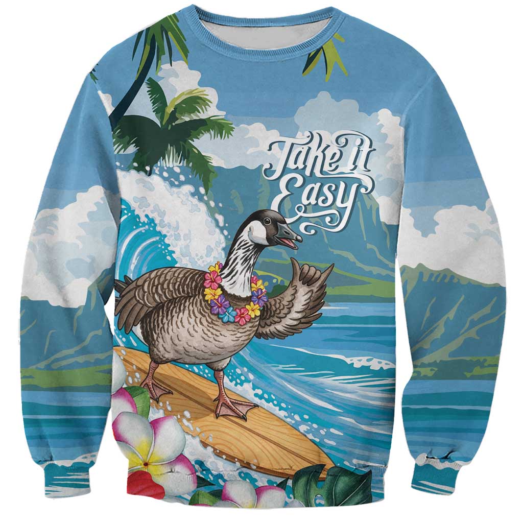 Aloha Hawaii Shaka Nene Goose Sweatshirt Surfing Take It Easy LT14 Unisex Blue - Polynesian Pride