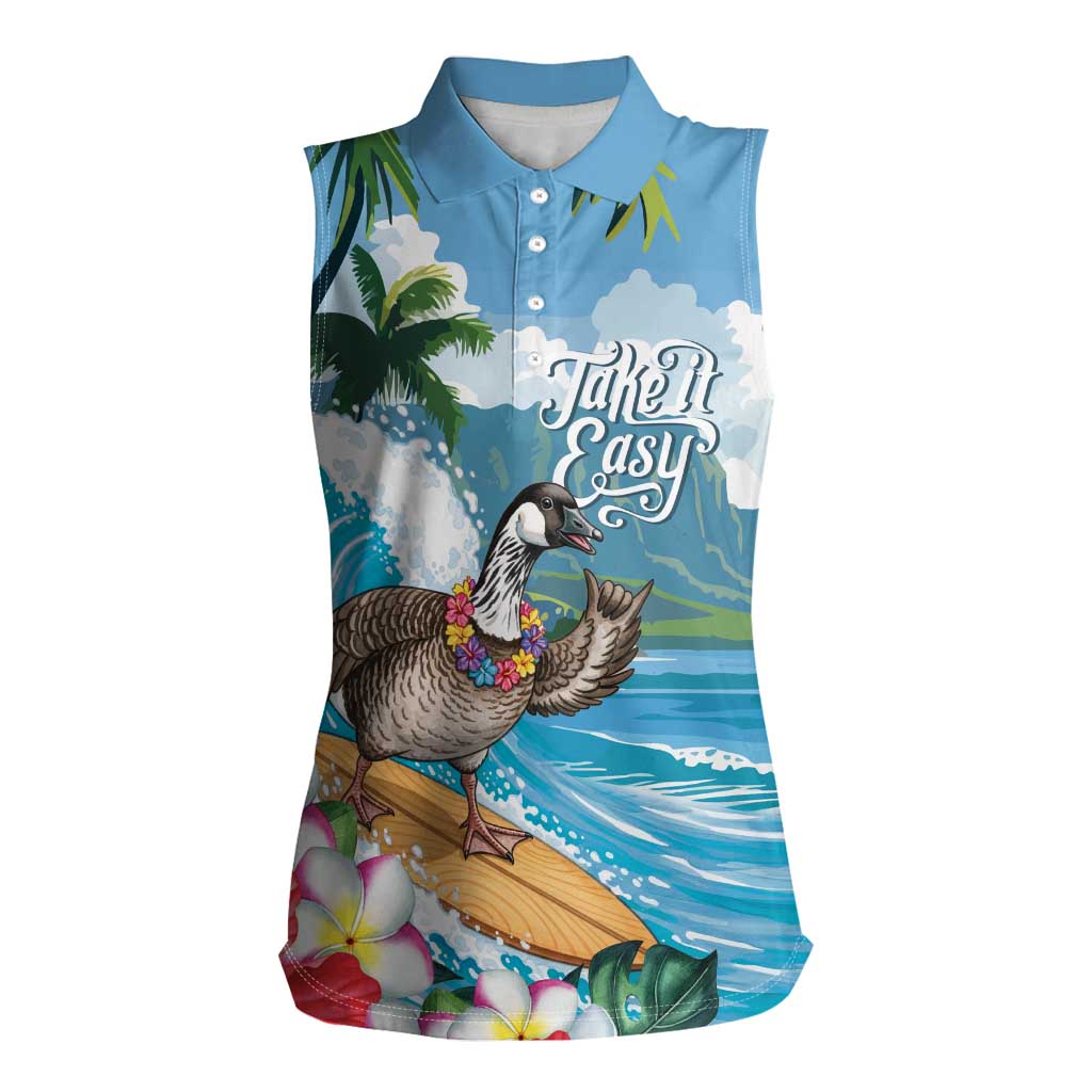 Aloha Hawaii Shaka Nene Goose Women Sleeveless Polo Shirt Surfing Take It Easy LT14 Female Blue - Polynesian Pride