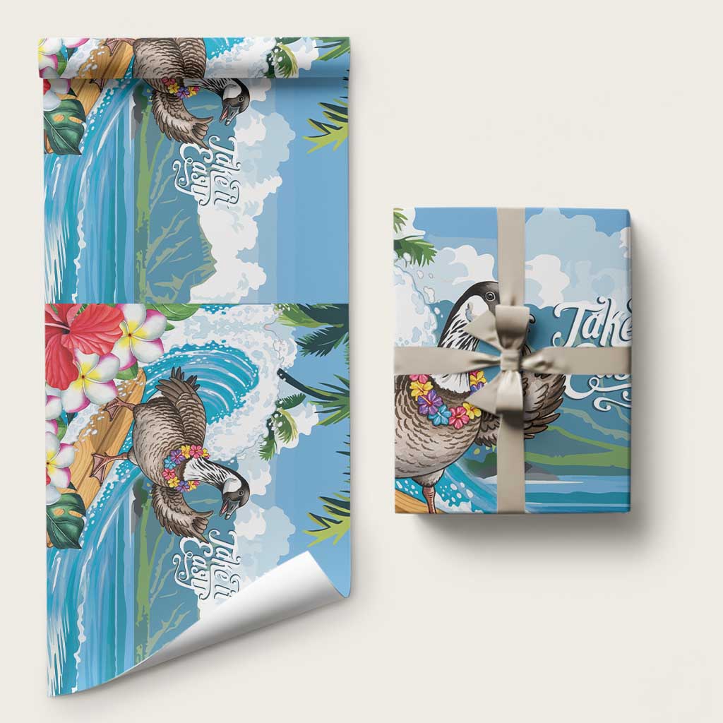 Aloha Hawaii Shaka Nene Goose Wrapping Paper Surfing Take It Easy LT14 58" × 23" Blue - Polynesian Pride