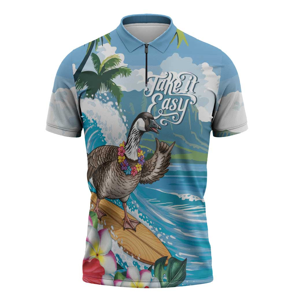 Aloha Hawaii Shaka Nene Goose Zipper Polo Shirt Surfing Take It Easy - Polynesian Pride