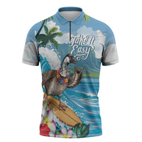 Aloha Hawaii Shaka Nene Goose Zipper Polo Shirt Surfing Take It Easy LT14 Blue - Polynesian Pride