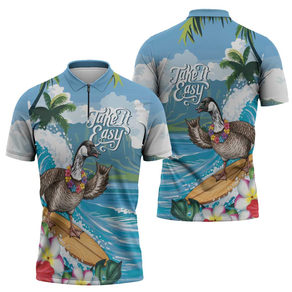 Aloha Hawaii Shaka Nene Goose Zipper Polo Shirt Surfing Take It Easy LT14 - Polynesian Pride