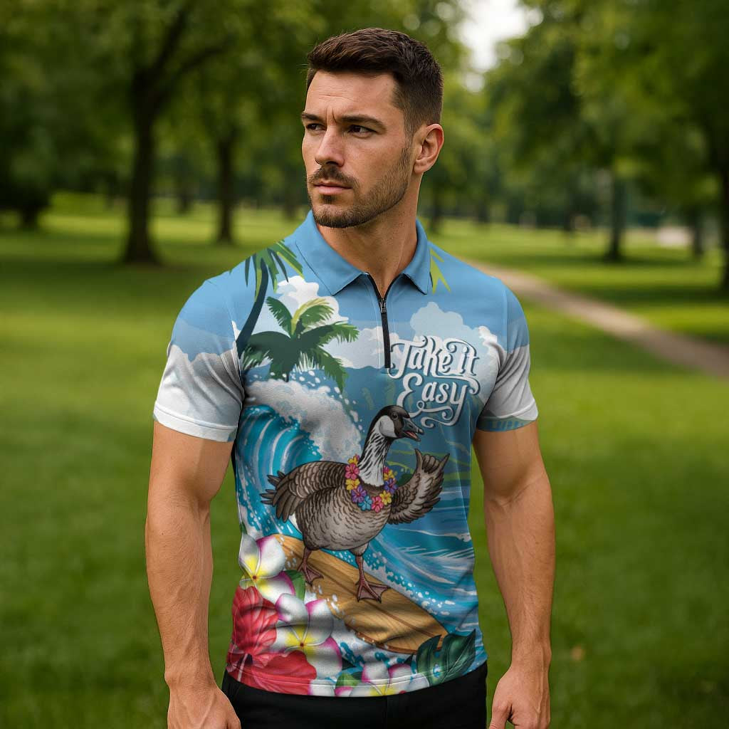 Aloha Hawaii Shaka Nene Goose Zipper Polo Shirt Surfing Take It Easy LT14 - Polynesian Pride