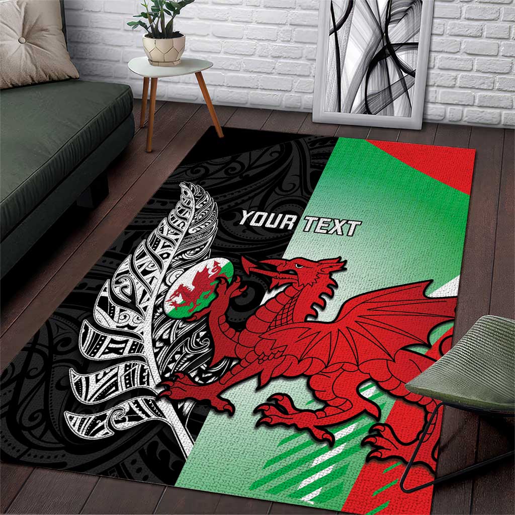 New Zealand and Wales Rugby Custom Area Rug Aotearoa All Black Combine Welsh Dragon - Polynesian Pride