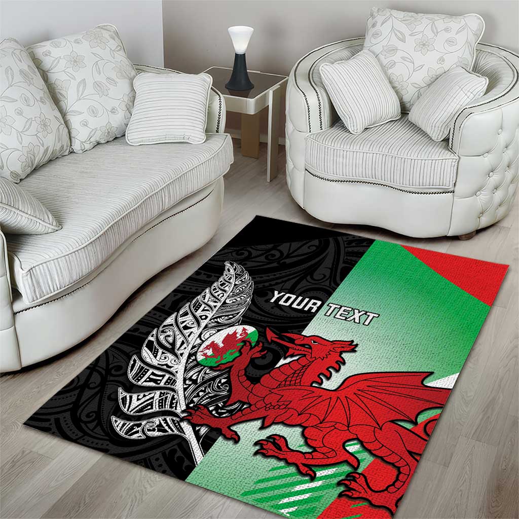 New Zealand and Wales Rugby Custom Area Rug Aotearoa All Black Combine Welsh Dragon - Polynesian Pride