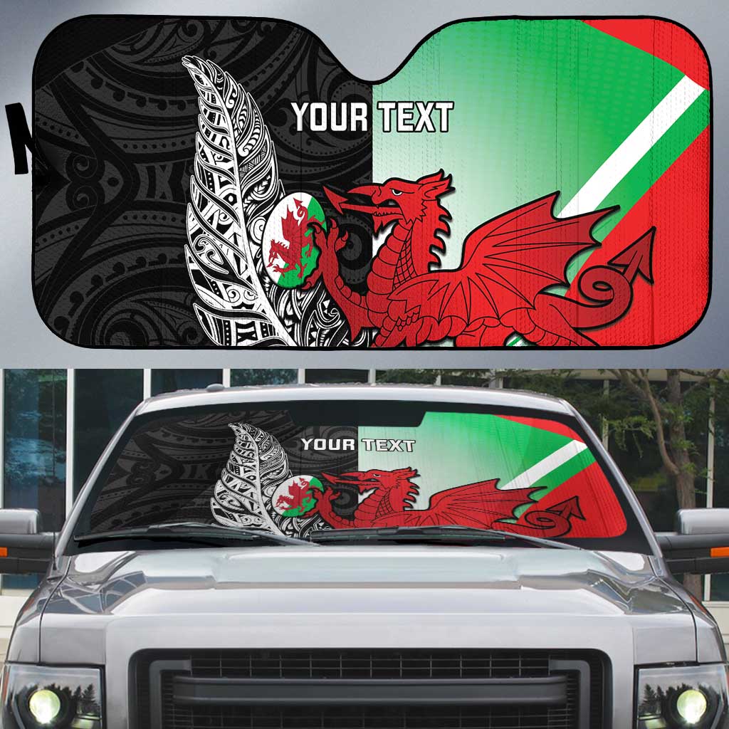 New Zealand and Wales Rugby Custom Auto Sun Shade Aotearoa All Black Combine Welsh Dragon - Polynesian Pride