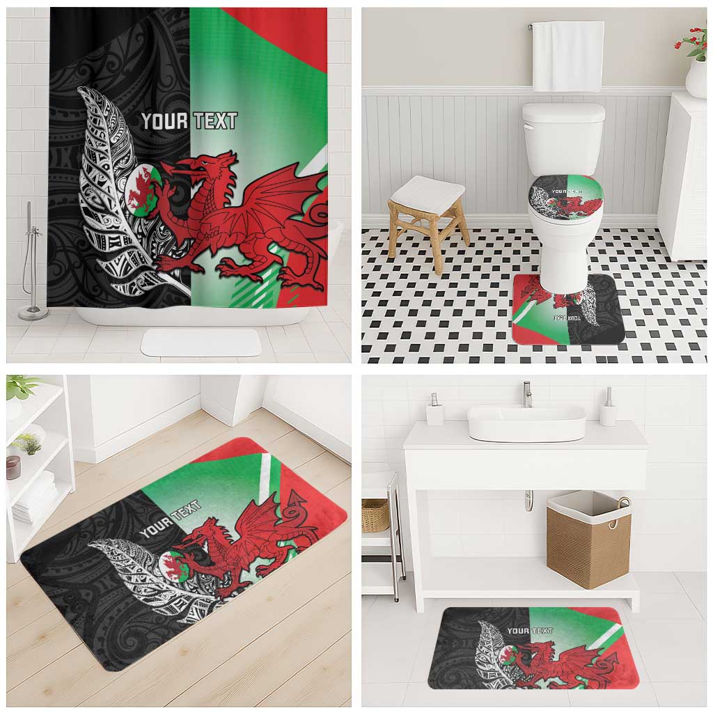 New Zealand and Wales Rugby Custom Bathroom Set Aotearoa All Black Combine Welsh Dragon - Polynesian Pride