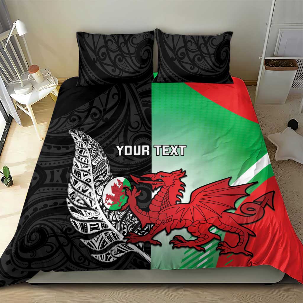New Zealand and Wales Rugby Custom Bedding Set Aotearoa All Black Combine Welsh Dragon - Polynesian Pride