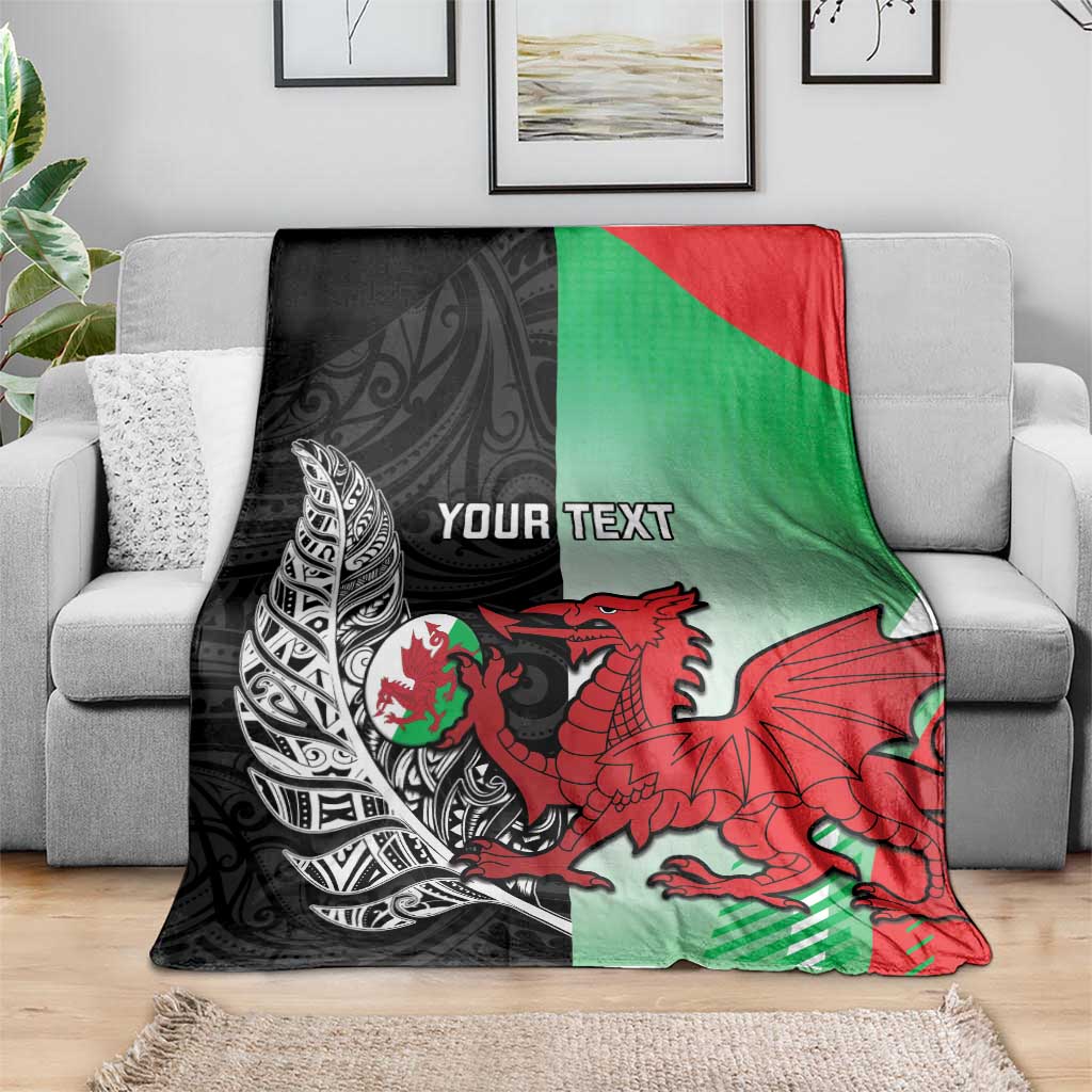 New Zealand and Wales Rugby Custom Blanket Aotearoa All Black Combine Welsh Dragon - Polynesian Pride