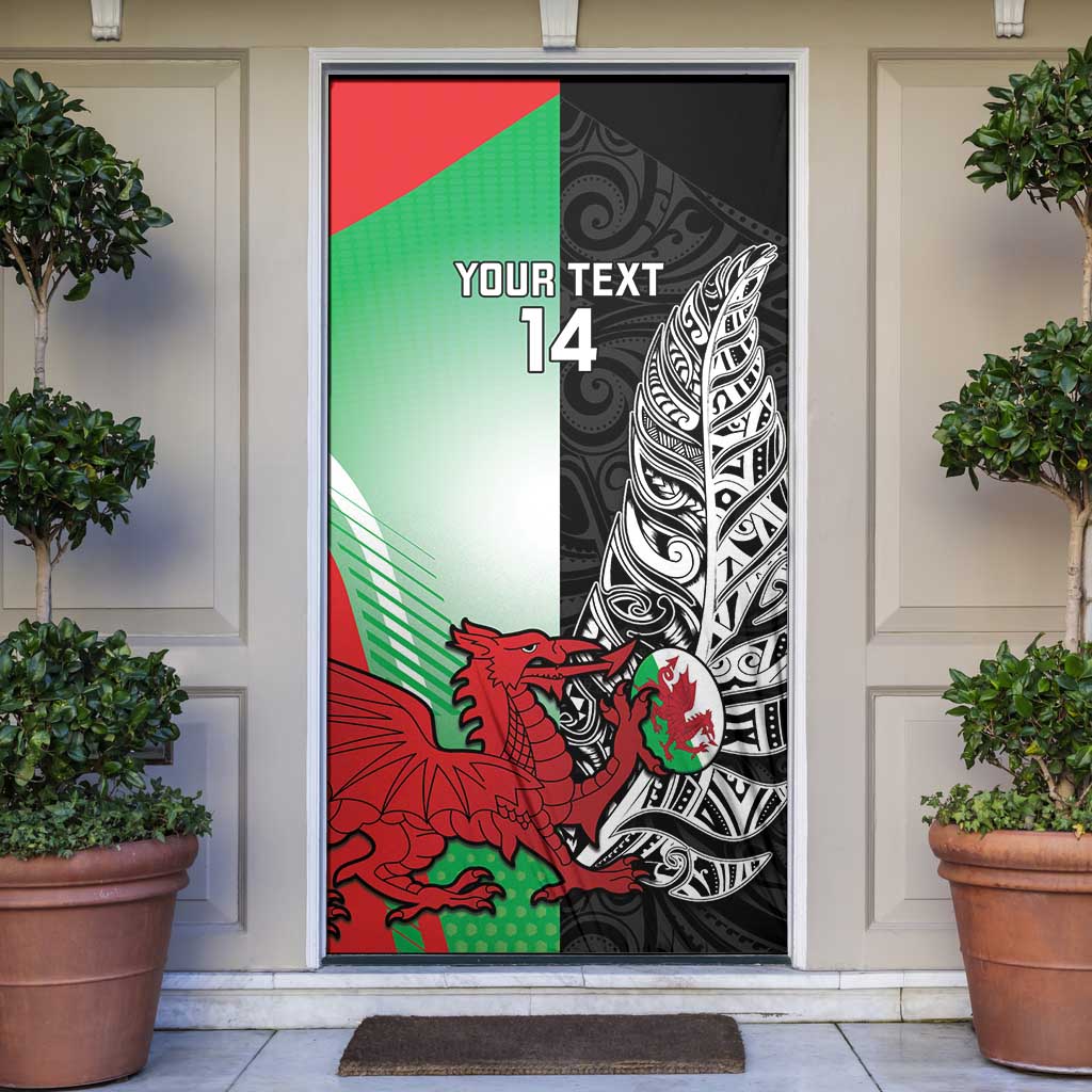 New Zealand and Wales Rugby Custom Door Cover Aotearoa All Black Combine Welsh Dragon - Polynesian Pride