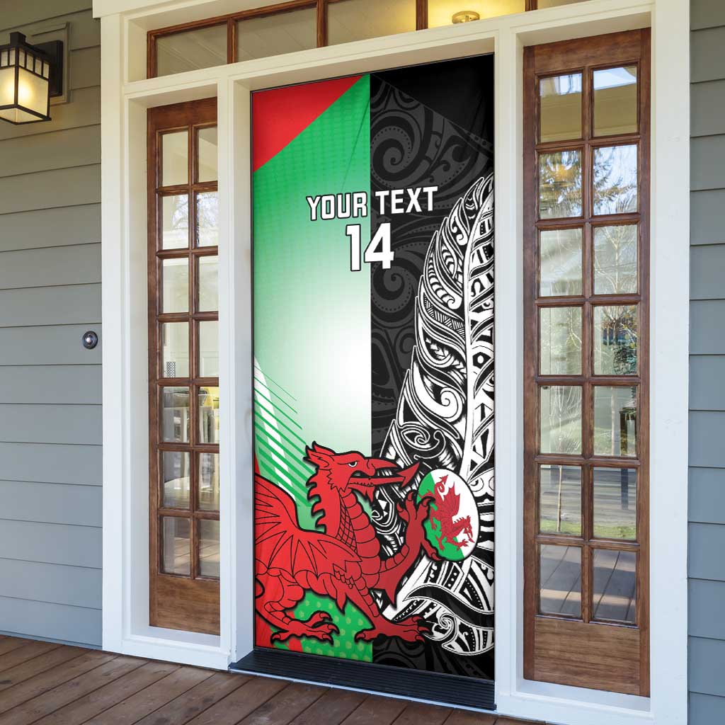 New Zealand and Wales Rugby Custom Door Cover Aotearoa All Black Combine Welsh Dragon - Polynesian Pride