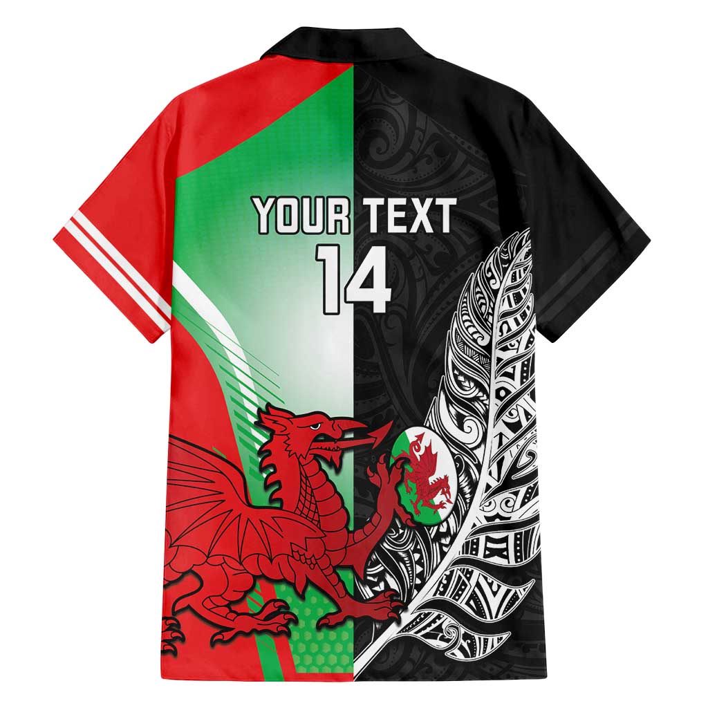 New Zealand and Wales Rugby Custom Family Matching Off Shoulder Short Dress and Hawaiian Shirt Aotearoa All Black Combine Welsh Dragon - Polynesian Pride