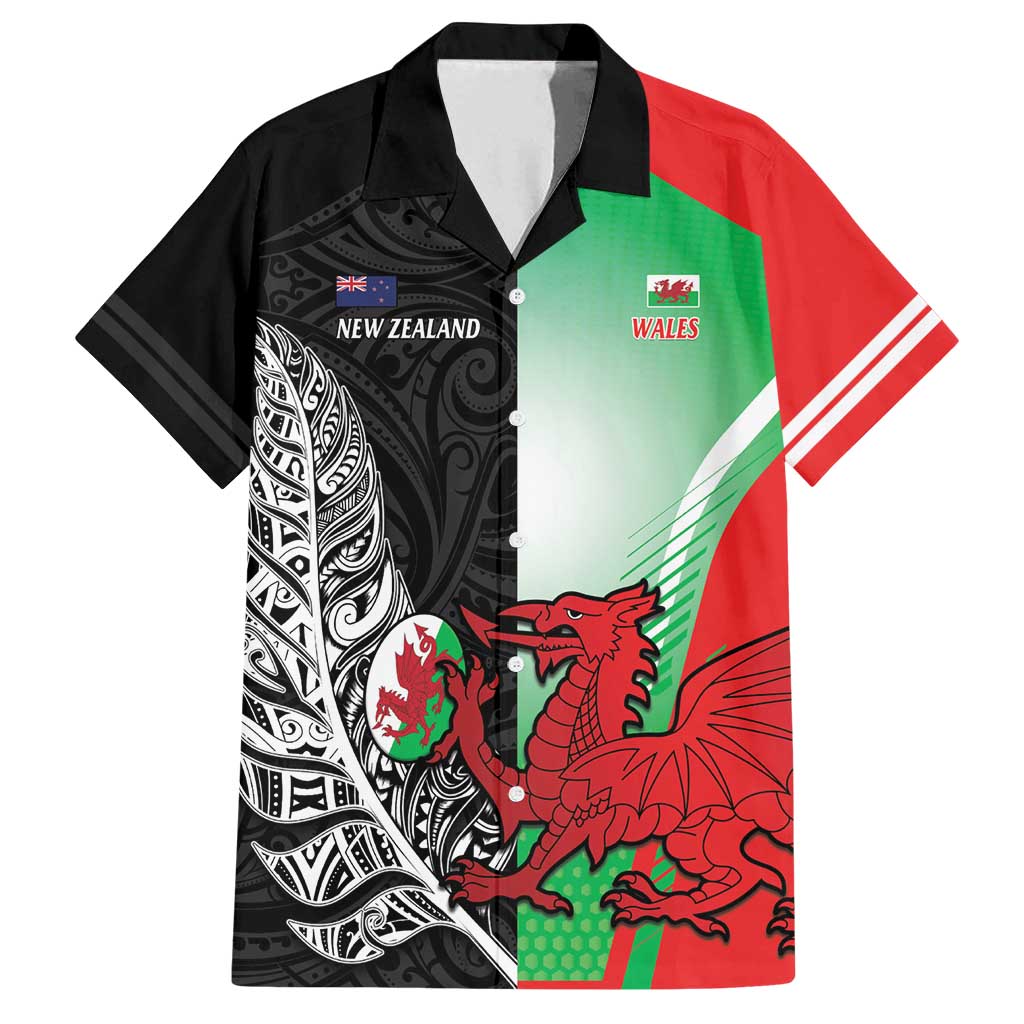New Zealand and Wales Rugby Custom Family Matching Puletasi and Hawaiian Shirt Aotearoa All Black Combine Welsh Dragon - Polynesian Pride