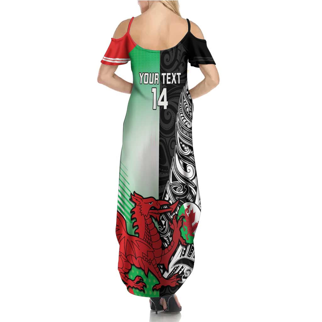 New Zealand and Wales Rugby Custom Family Matching Summer Maxi Dress and Hawaiian Shirt Aotearoa All Black Combine Welsh Dragon - Polynesian Pride