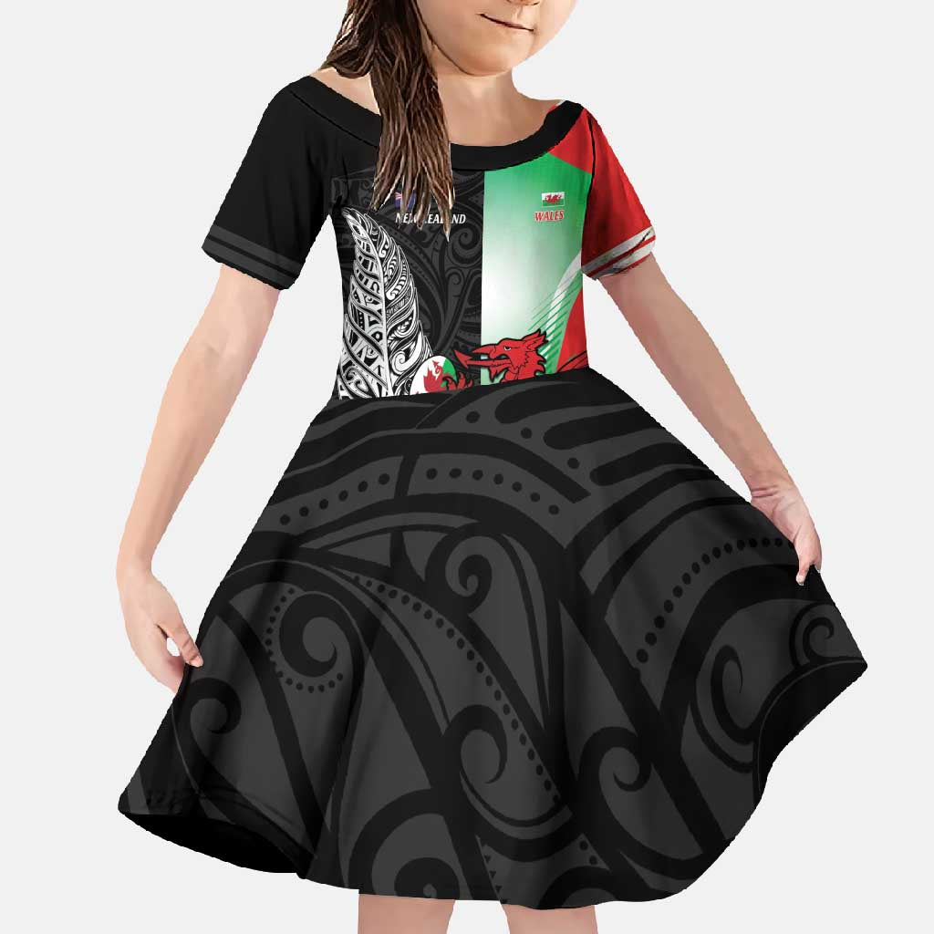New Zealand and Wales Rugby Custom Family Matching Tank Maxi Dress and Hawaiian Shirt Aotearoa All Black Combine Welsh Dragon - Polynesian Pride