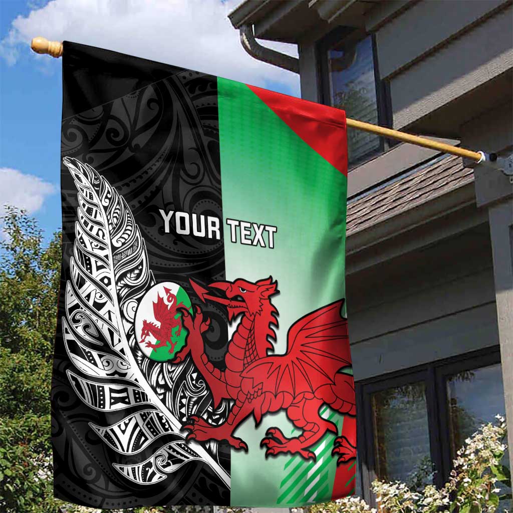 New Zealand and Wales Rugby Custom Garden Flag Aotearoa All Black Combine Welsh Dragon - Polynesian Pride