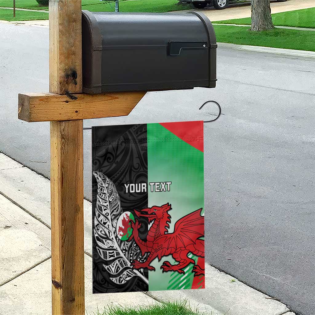 New Zealand and Wales Rugby Custom Garden Flag Aotearoa All Black Combine Welsh Dragon - Polynesian Pride