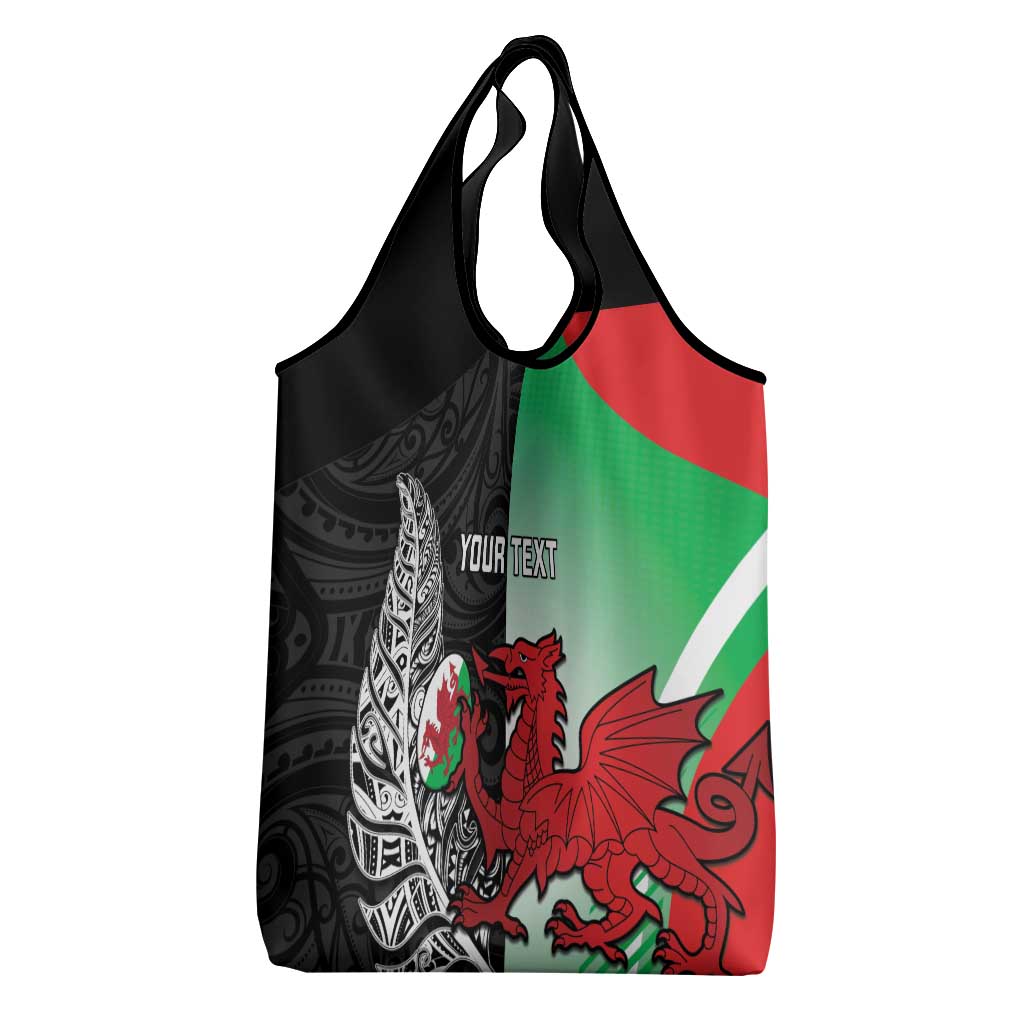 New Zealand and Wales Rugby Custom Grocery Bag Aotearoa All Black Combine Welsh Dragon - Polynesian Pride