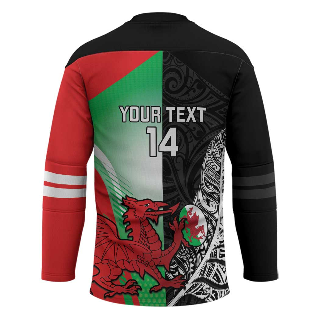 New Zealand and Wales Rugby Custom Hockey Jersey Aotearoa All Black Combine Welsh Dragon - Polynesian Pride