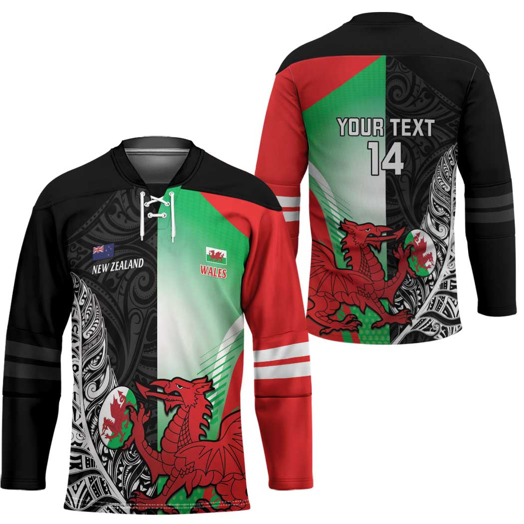 New Zealand and Wales Rugby Custom Hockey Jersey Aotearoa All Black Combine Welsh Dragon - Polynesian Pride