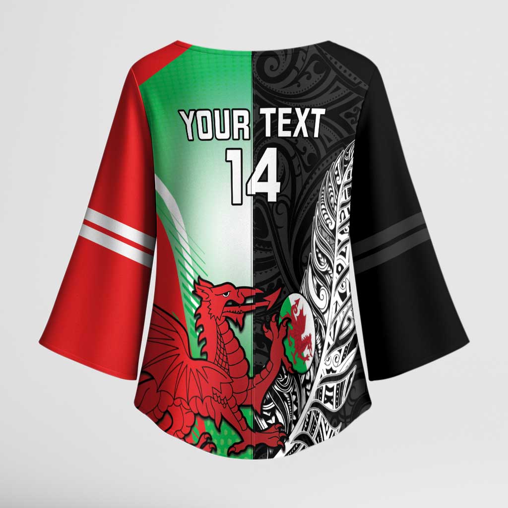 New Zealand and Wales Rugby Custom Kimono Sleeve Blouse Aotearoa All Black Combine Welsh Dragon - Polynesian Pride