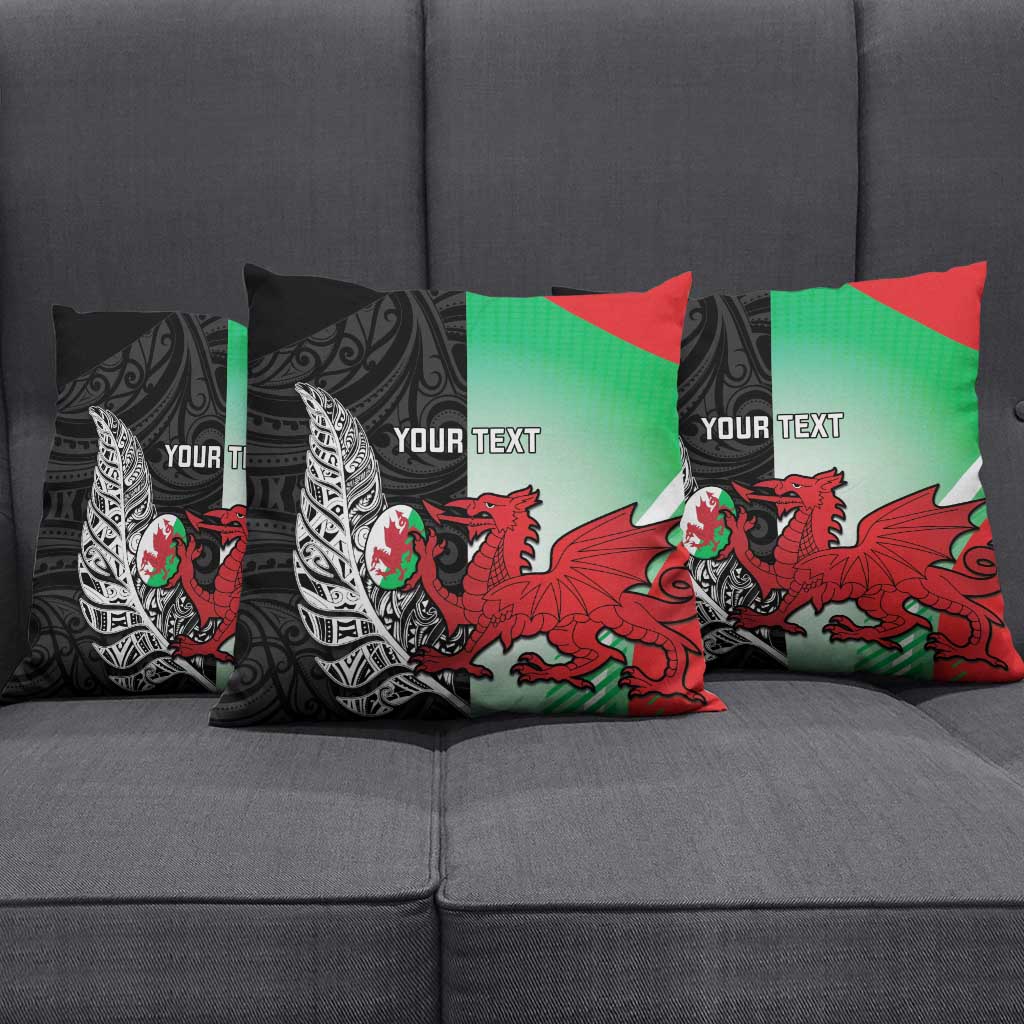 New Zealand and Wales Rugby Custom Pillow Cover Aotearoa All Black Combine Welsh Dragon - Polynesian Pride
