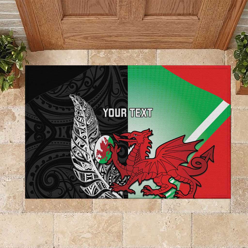New Zealand and Wales Rugby Custom Rubber Doormat Aotearoa All Black Combine Welsh Dragon - Polynesian Pride