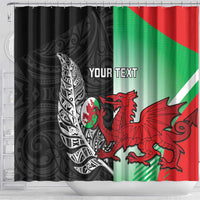 New Zealand and Wales Rugby Custom Shower Curtain Aotearoa All Black Combine Welsh Dragon - Polynesian Pride
