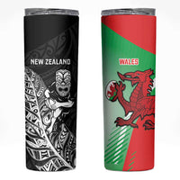 New Zealand and Wales Rugby Custom Skinny Tumbler Aotearoa All Black Combine Welsh Dragon - Polynesian Pride