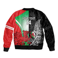 New Zealand and Wales Rugby Custom Sleeve Zip Bomber Jacket Aotearoa All Black Combine Welsh Dragon - Polynesian Pride