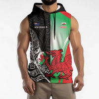 New Zealand and Wales Rugby Custom Sleeveless Hoodie Aotearoa All Black Combine Welsh Dragon - Polynesian Pride