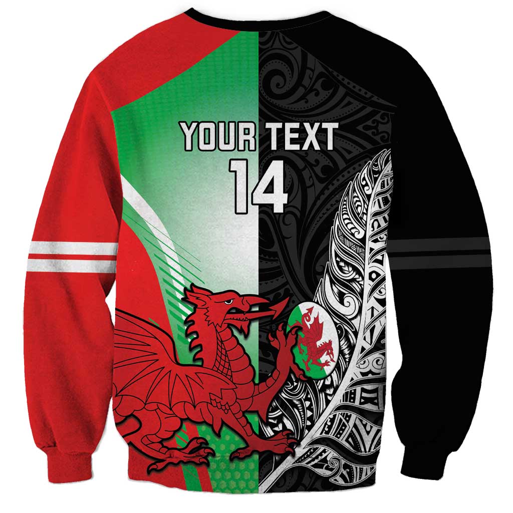 New Zealand and Wales Rugby Custom Sweatshirt Aotearoa All Black Combine Welsh Dragon - Polynesian Pride