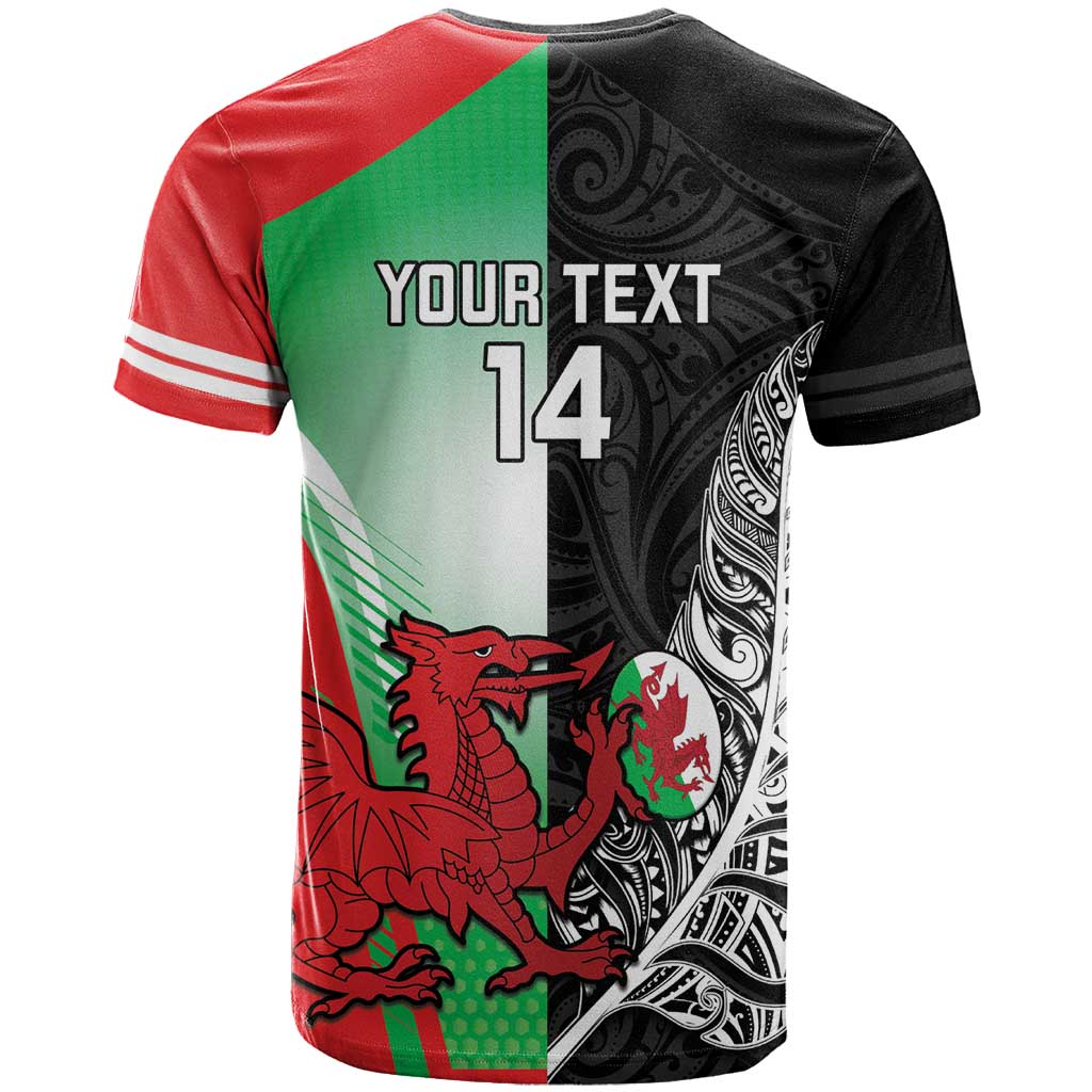 New Zealand and Wales Rugby Custom T Shirt Aotearoa All Black Combine Welsh Dragon - Polynesian Pride